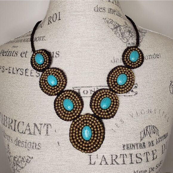 turquoise bead statement necklace - Picture 1 of 5